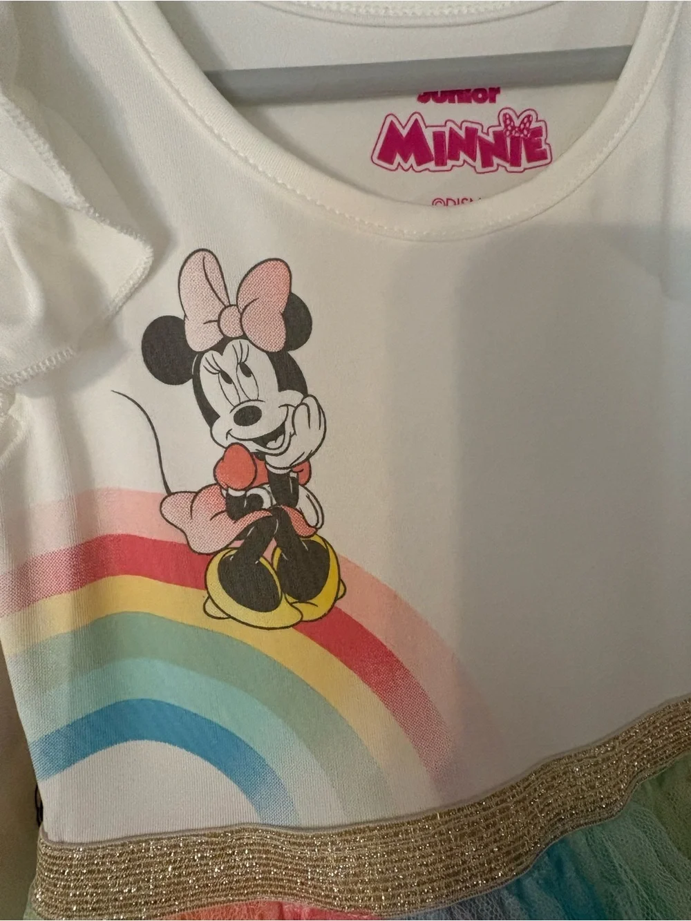 Disney Girls Minnie Mouse Tulle Dresses - White, Peach, Rainbow